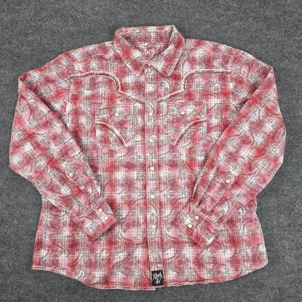 Rock 47 by Wrangler Pearl Snap Shirt Men's XXL Paisley Plaid Western Long Sleeve